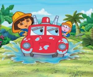 yapboz Dora kaşif kız maymun Boots yanındaki yangın motoru